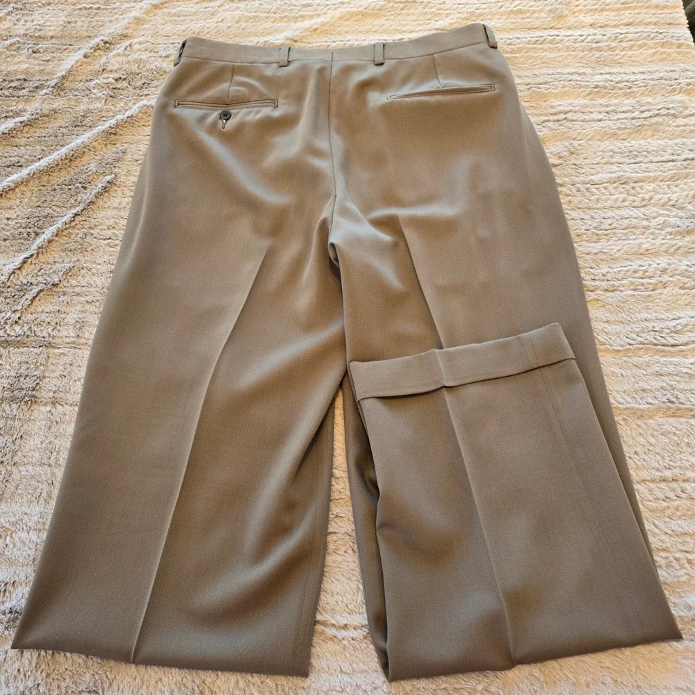 Brooks Brothers Makers Mens 33 Wool Pleated Cuffed Dress Pants Olive Taupe USA
